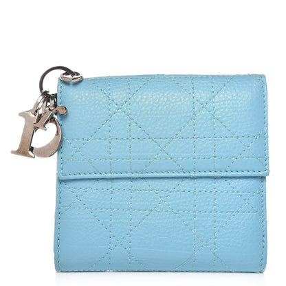 Christian Dior Grained Calfskin Cannage Lady Dior French Wallet Light Blue 1 of 9