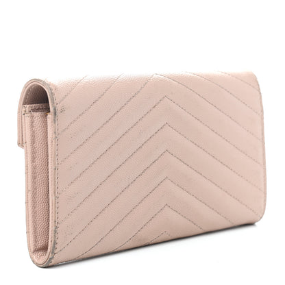 Saint Laurent Grain De Poudre Matelasse Chevron Monogram Flap Wallet Pale Pink 3 of 9