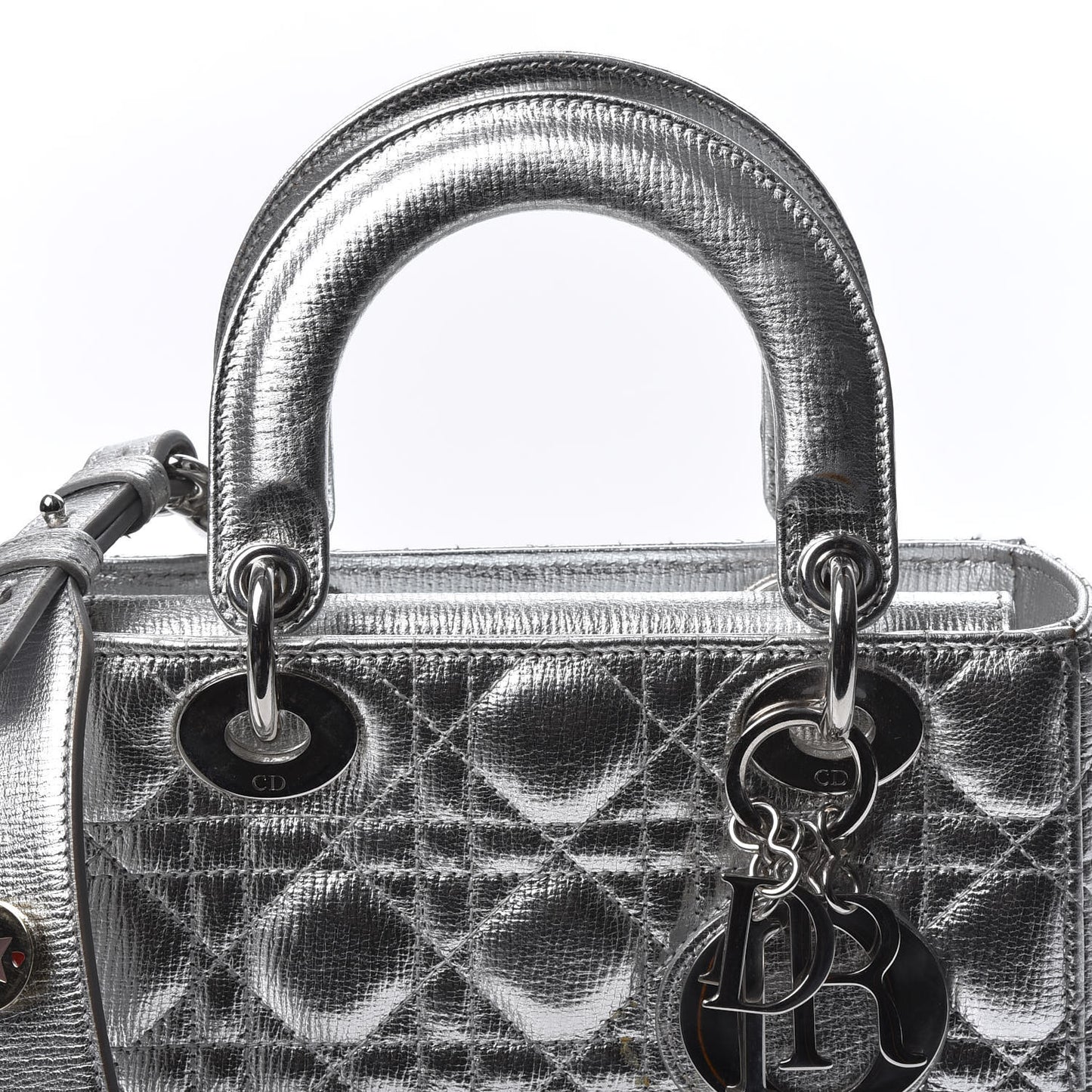 Metallic Grained Calfskin Cannage Small Lucky Badges My Lady Dior Silver