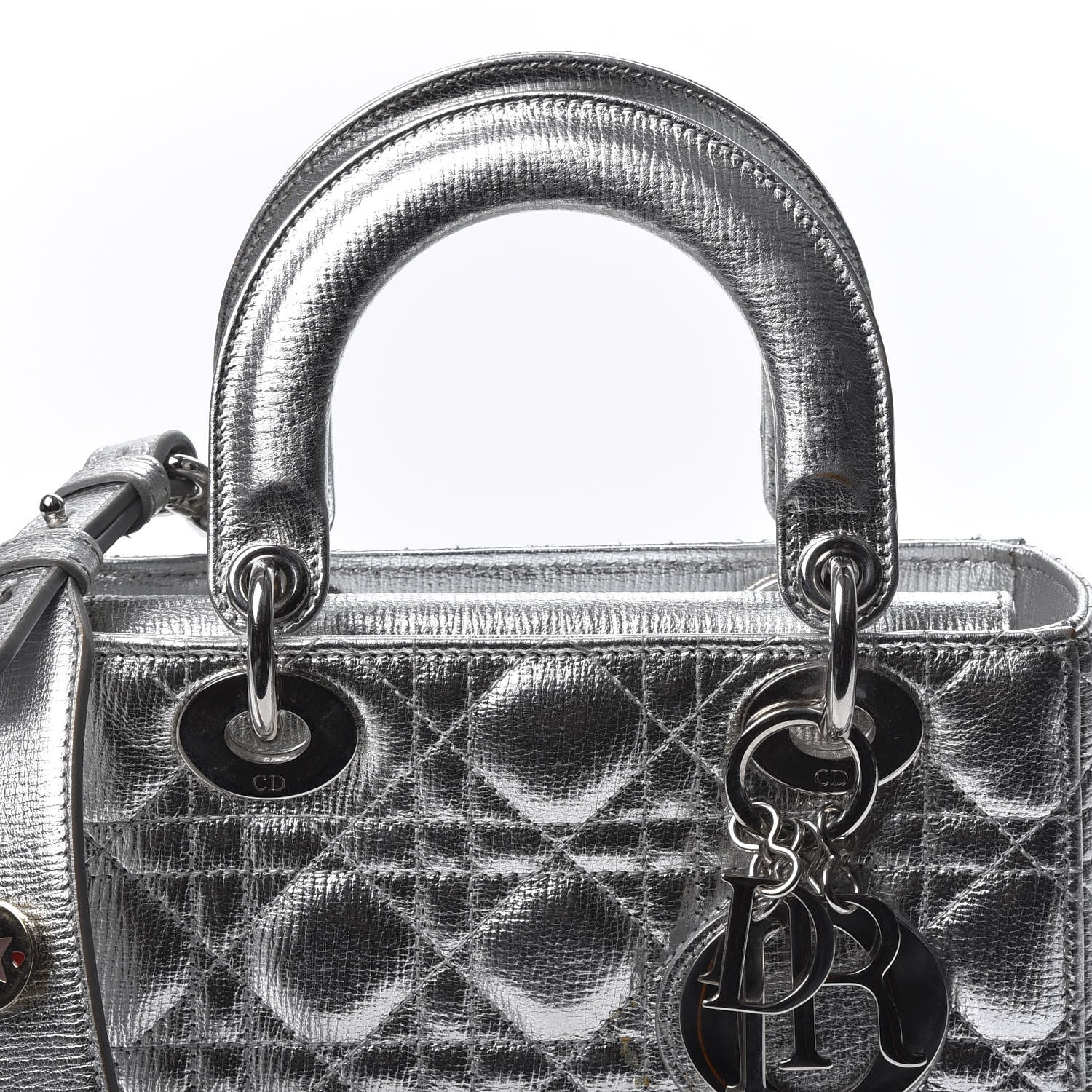 Christian Dior Metallic Grained Calfskin Cannage Small Lucky Badges My Lady Dior Silver 11 of 11