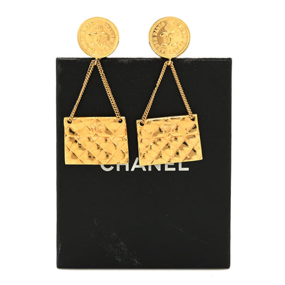 Chanel CC Quilted Flap Bag Drop Clip On Earrings Gold 5 of 5