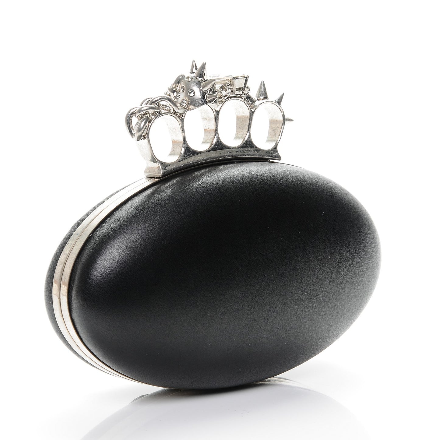 Nappa Skull Knuckle Oval Box Clutch Black