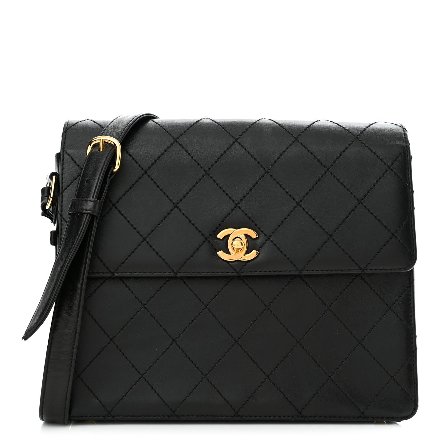 Lambskin Quilted Single Flap Black