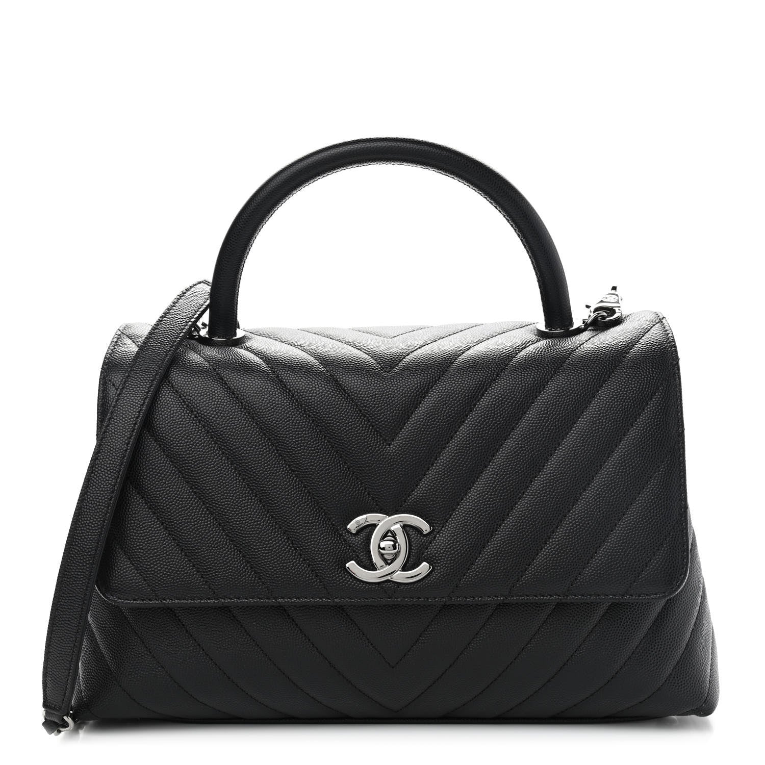 Chanel Caviar Chevron Quilted Small Coco Handle Flap Black 1 of 9