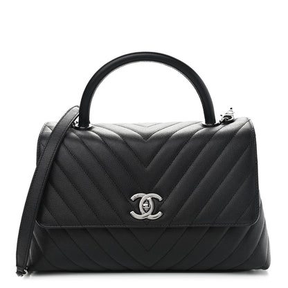 Chanel Caviar Chevron Quilted Small Coco Handle Flap Black 1 of 9