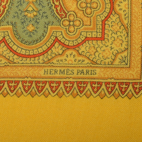 Hermes Cashmere Silk Cachemire Ancien Scarf Yellow 140 4 of 5