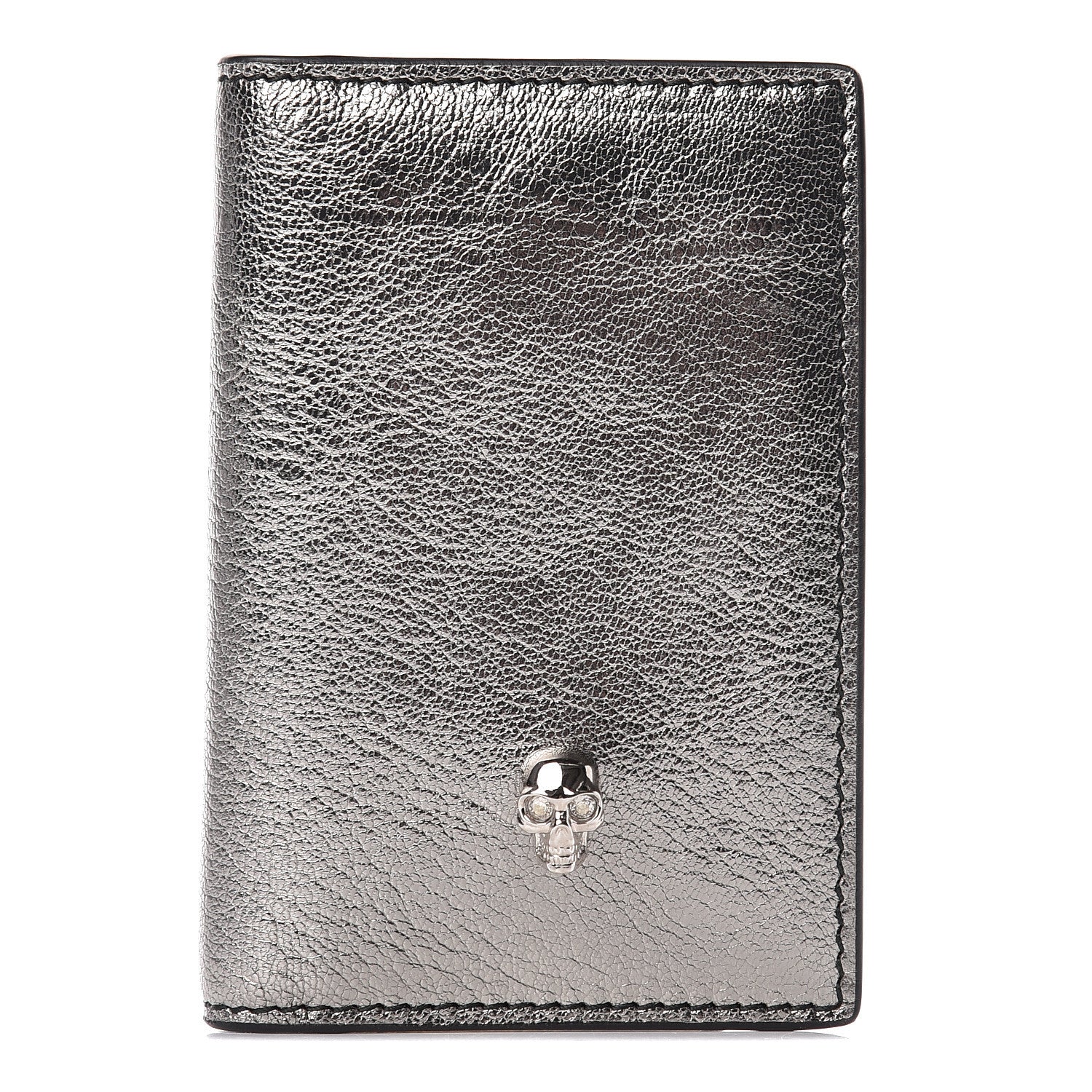 Alexander McQueen Metallic Calfskin Skull Bi Fold Card Holder Silver 1 of 9