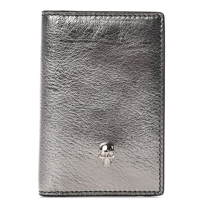 Alexander McQueen Metallic Calfskin Skull Bi Fold Card Holder Silver 1 of 9