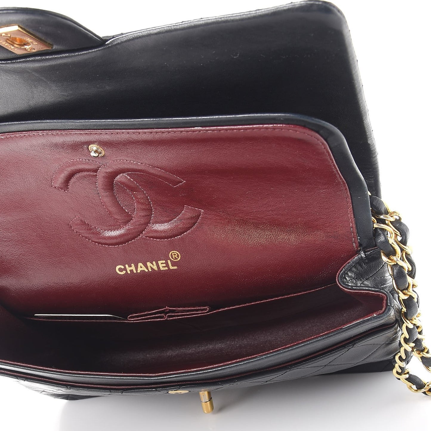 Lambskin Quilted Medium Double Flap Black