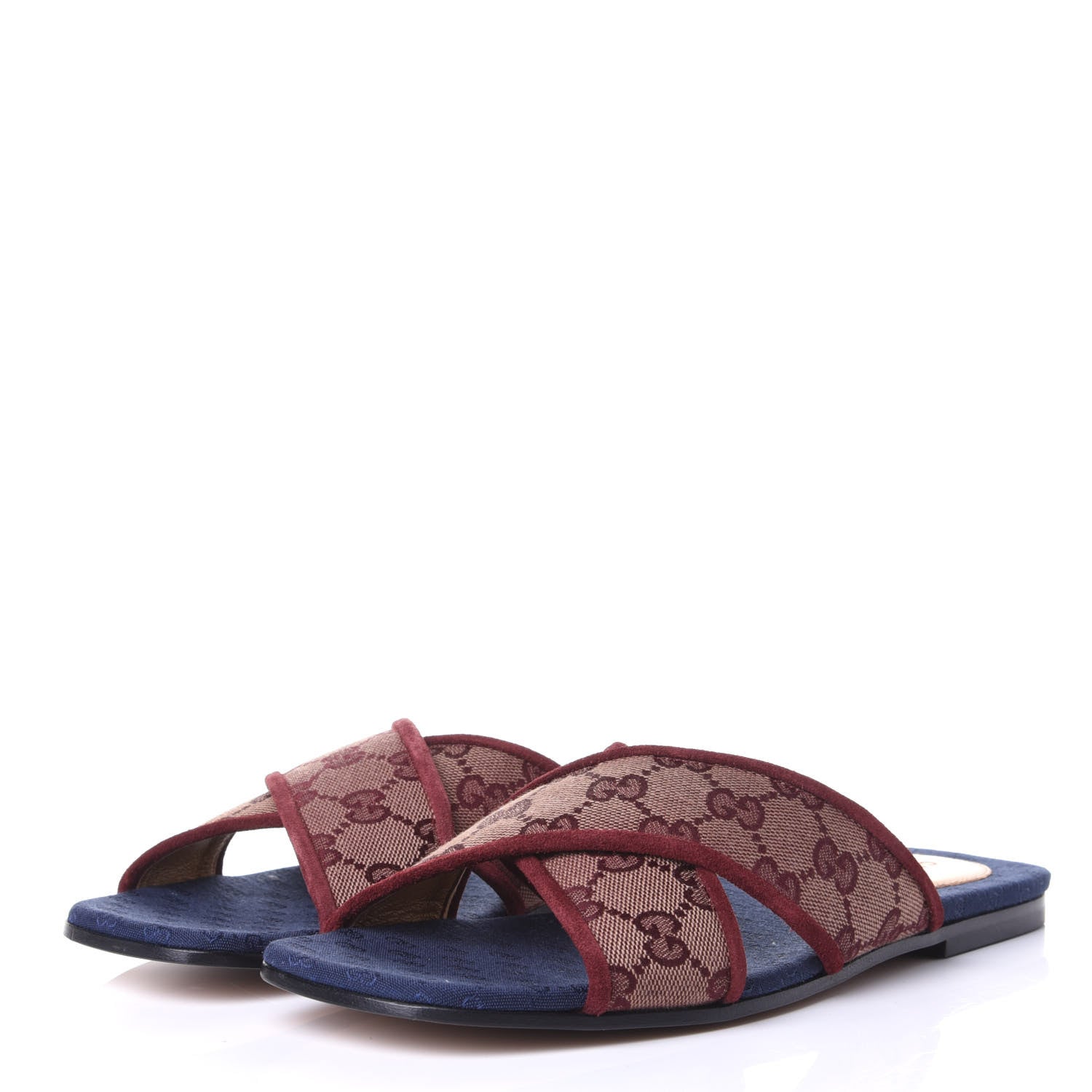 Gucci Canvas GG Monogram Womens Criss Cross Slide Sandals 38 Sahara Rubino Chardonnay 3 of 10