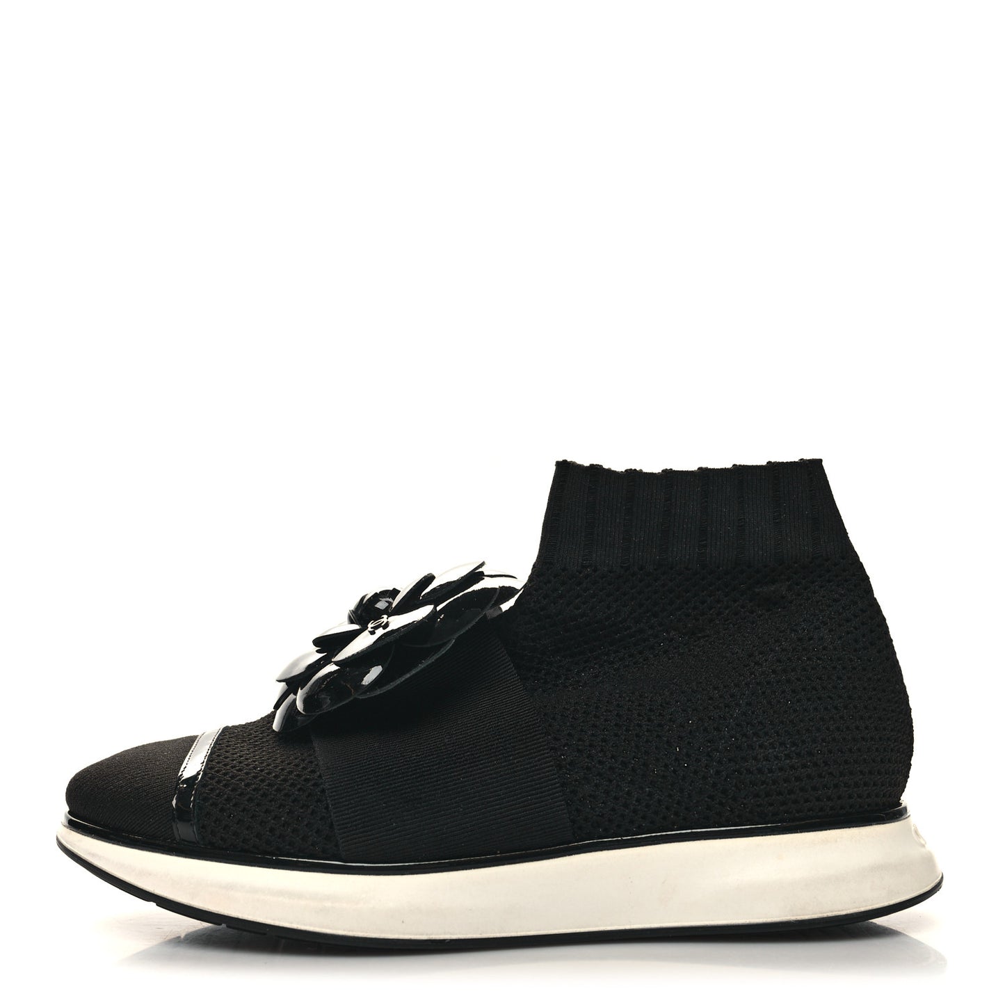 Knit Patent Calfskin Womens High Top Camellia Sneakers 36 Black