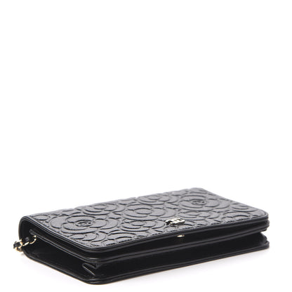 Chanel Caviar Camellia Embossed Wallet On Chain WOC Black 4 of 11
