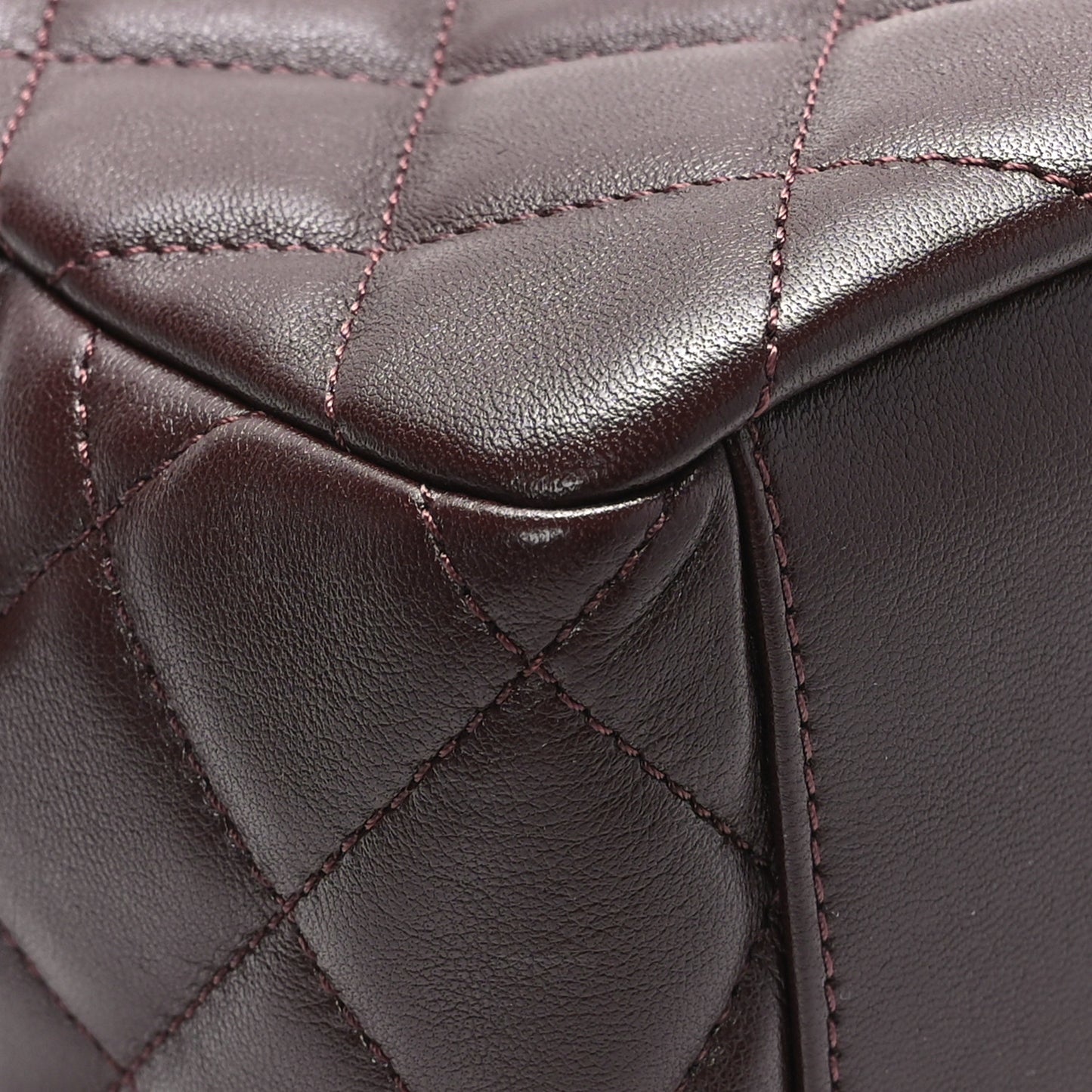 Lambskin Quilted Mini Wenge Wood Bowling Bag Burgundy