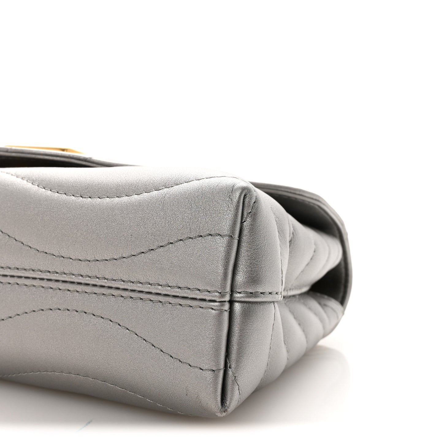 Metallic Calfskin New Wave Chain Bag MM NM Silver