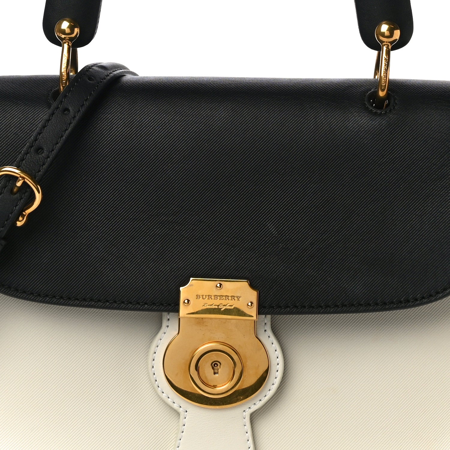 Burberry Trench Calfskin Medium DK88 Top Handle Bag Ivory Black 8 of 14