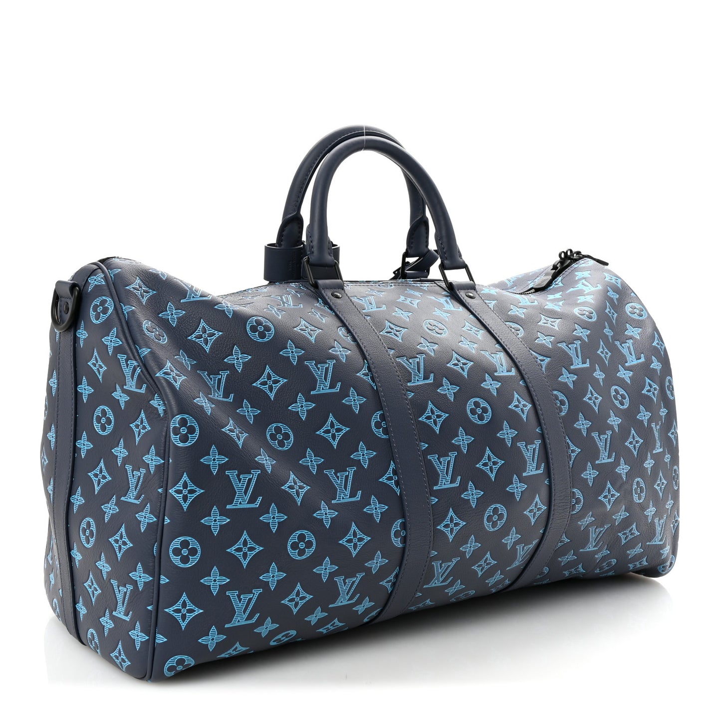 Calfskin Monogram Shadow Keepall Bandouliere 50 Navy