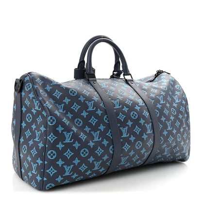 Louis Vuitton Calfskin Monogram Shadow Keepall Bandouliere 50 Navy 2 of 9