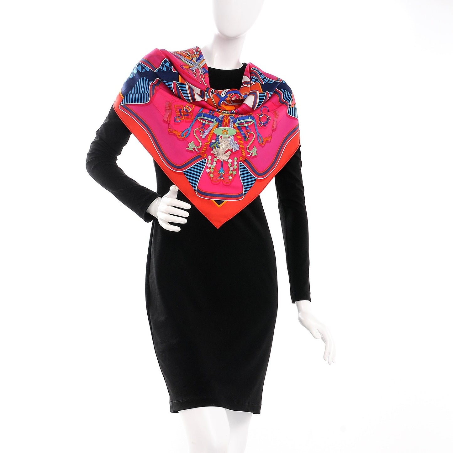 Silk Bouquets Sellier Scarf 90 Rouge Fuchsia Bleu