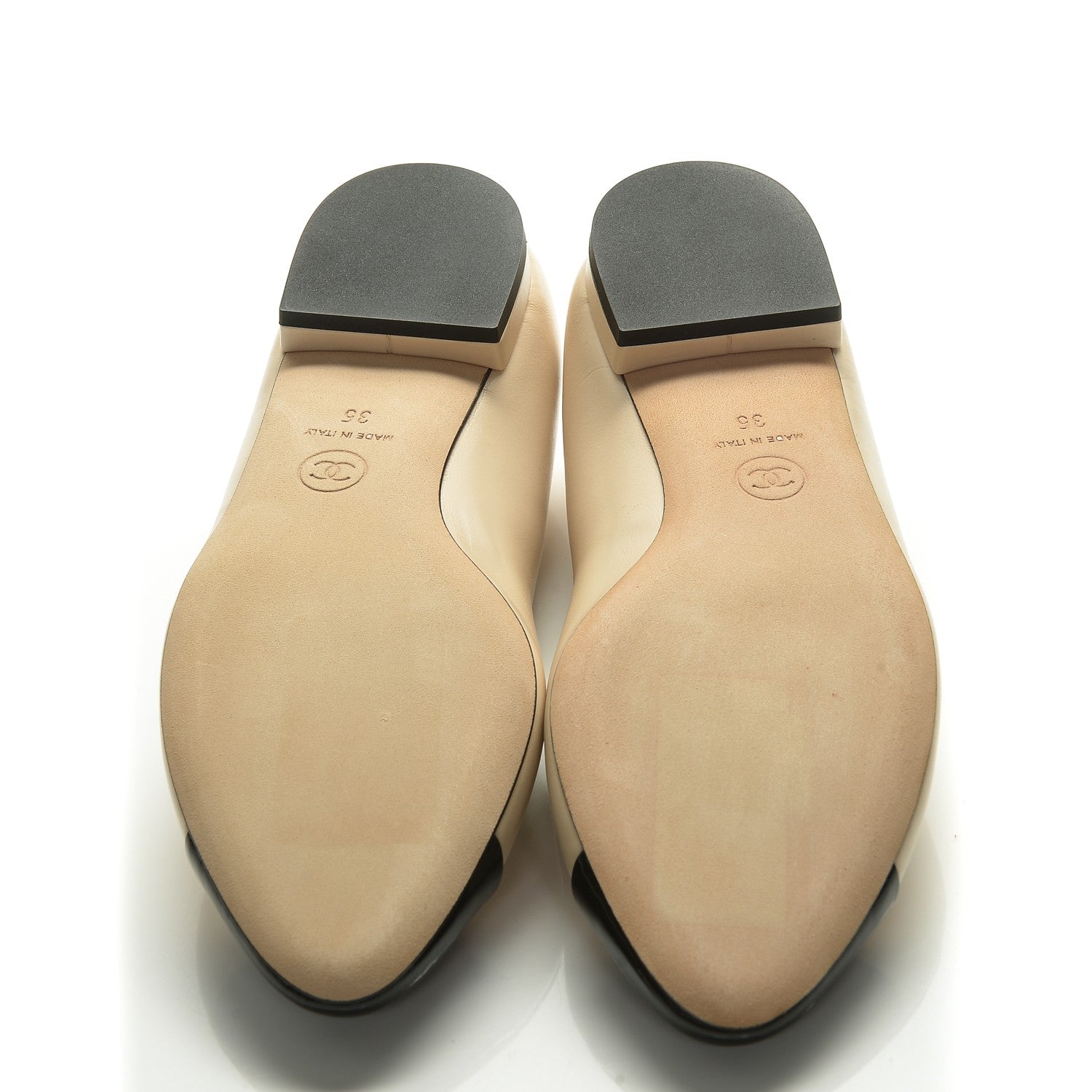 Chanel Lambskin Patent Cap Toe Ballerina Flats 35 Beige Black 5 of 9