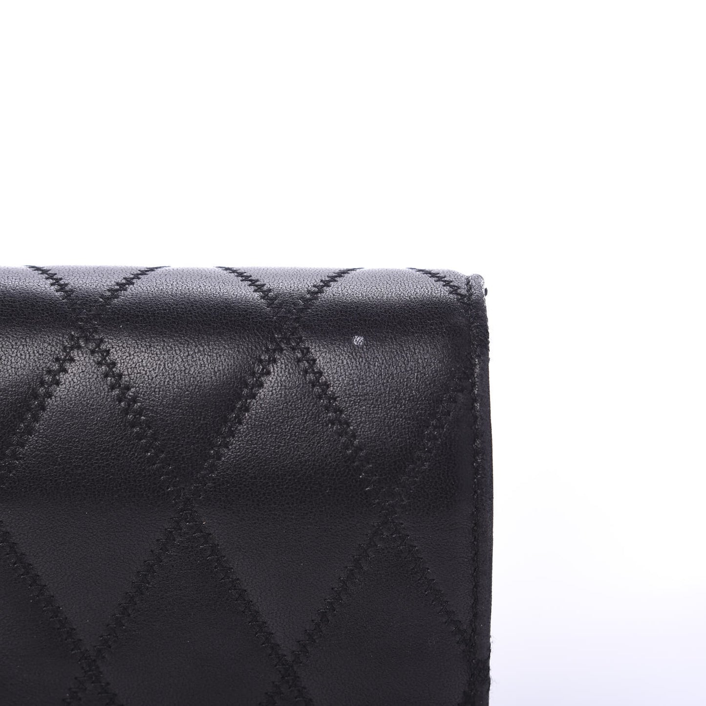 Lambskin Diamond Quilted Monogram Angie Chain Bag Black