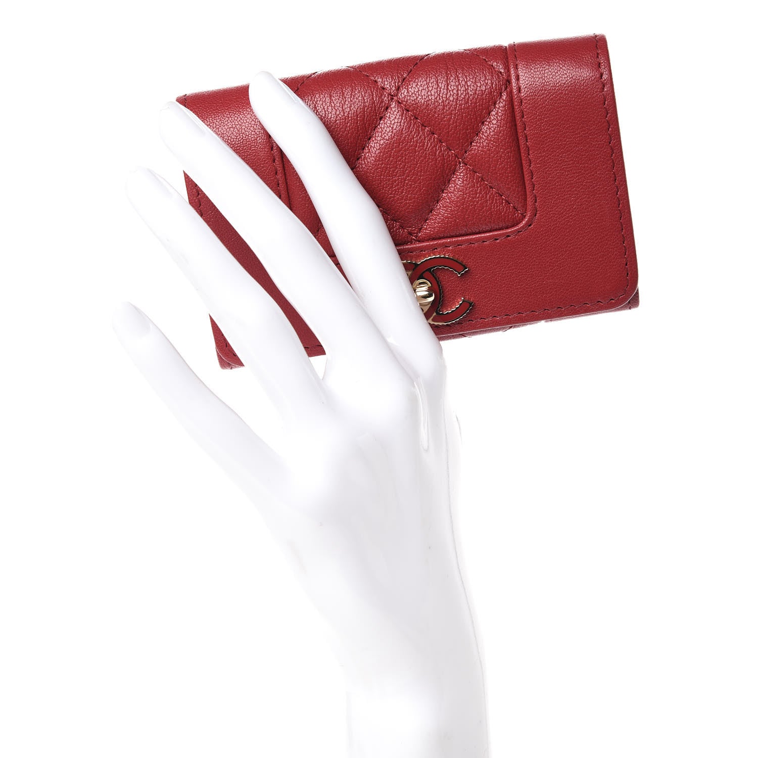 Chanel Sheepskin Quilted Vintage Mademoiselle Card Holder Red 2 of 9