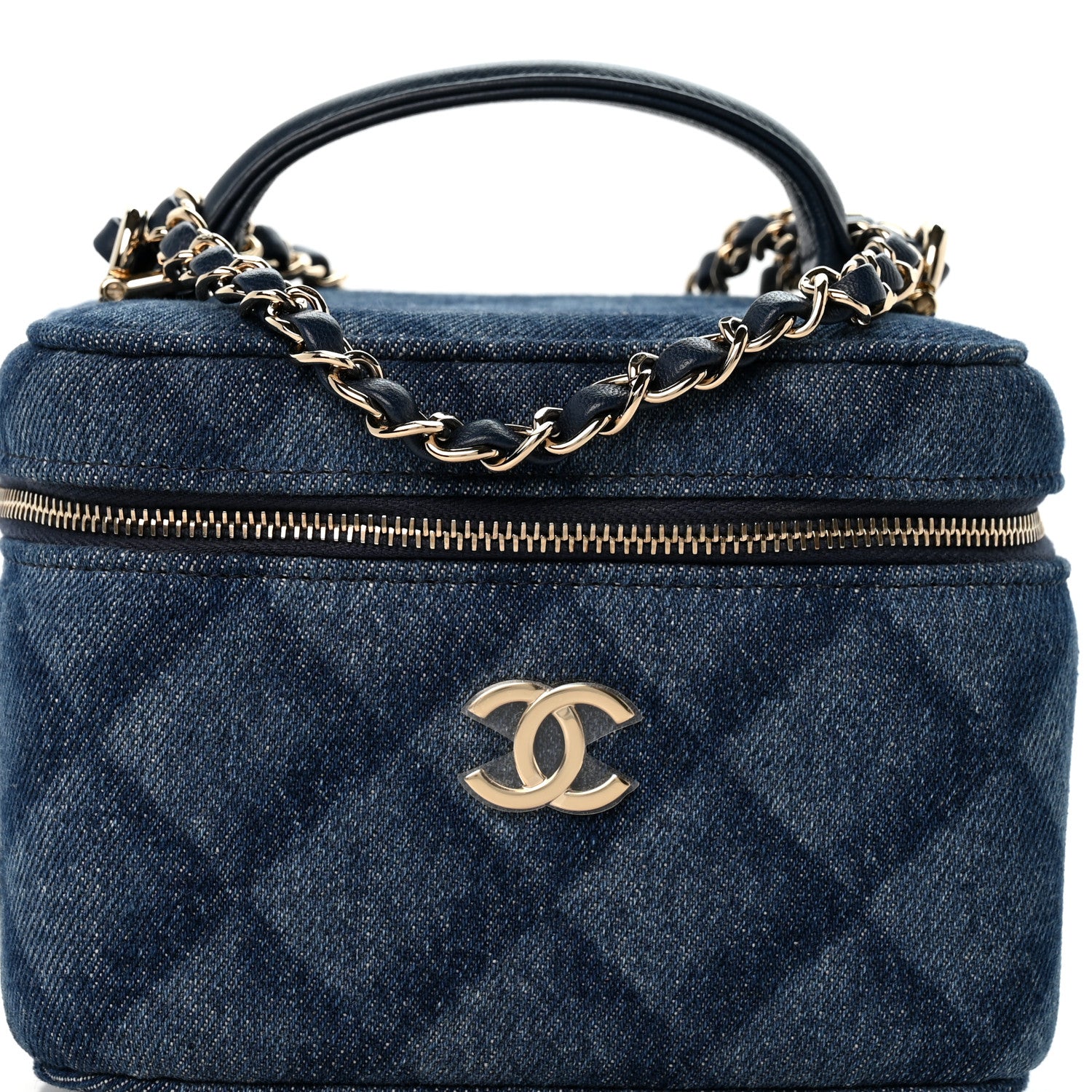 Chanel Printed Denim Quilted Mini Top Handle Vanity Case With Chain Dark Blue 8 of 10