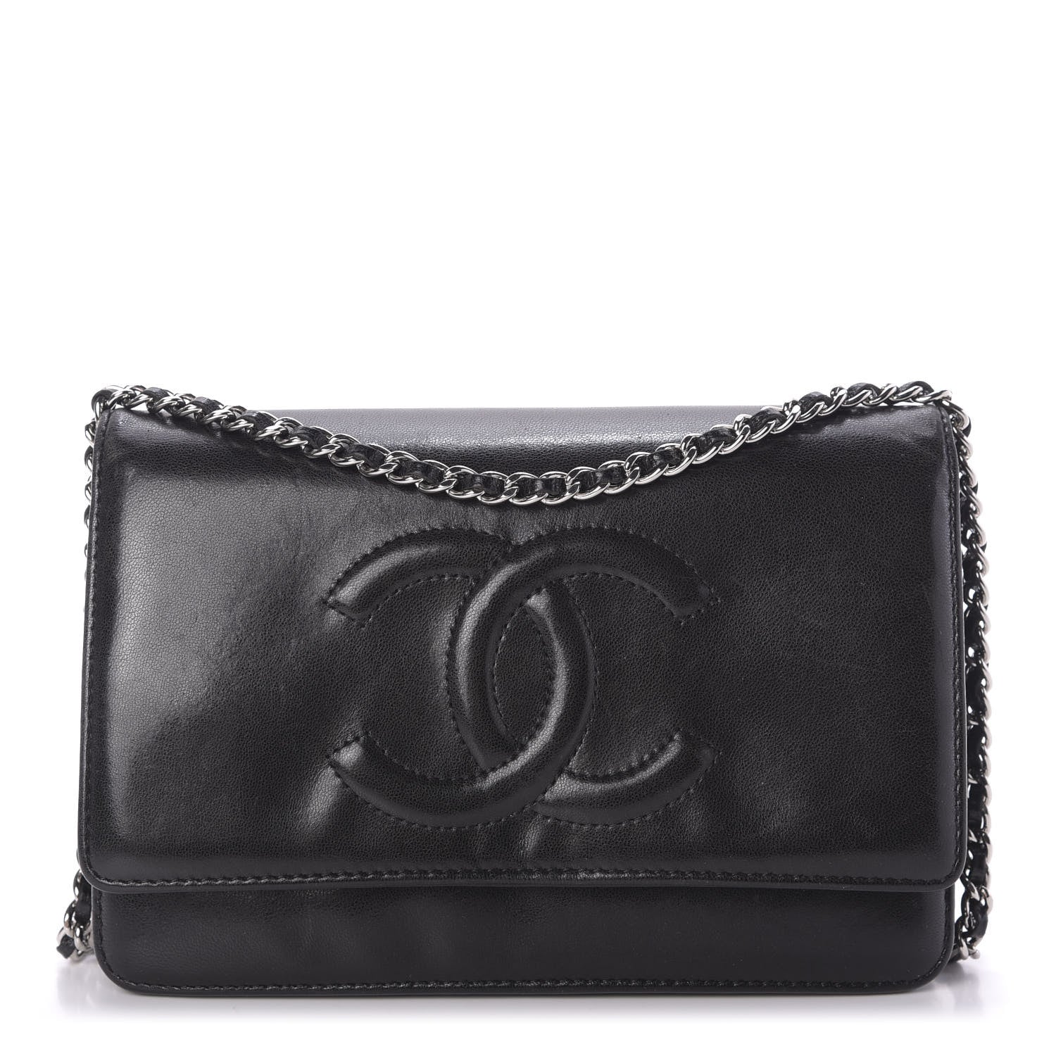 Chanel Lambskin Timeless CC Wallet On Chain WOC Black 1 of 11