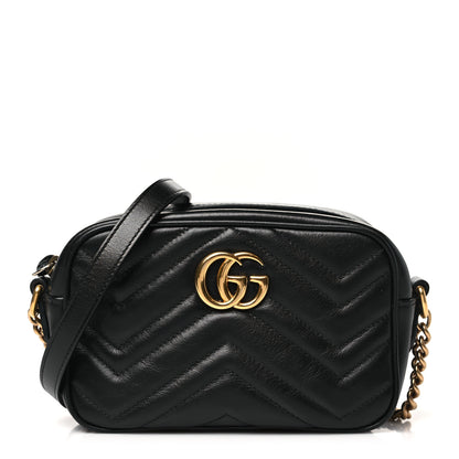 Gucci Calfskin Matelasse Small GG Marmont Chain Shoulder Bag Black 1 of 10