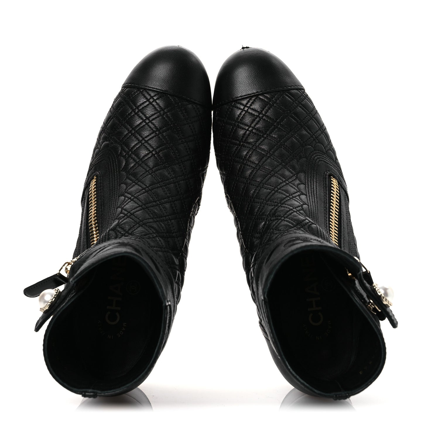 Lambskin Quilted Cap Toe Short Boots 36.5 Black