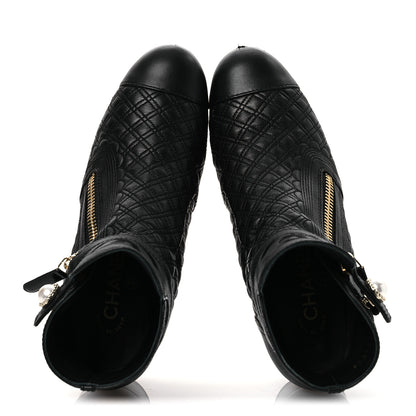 Chanel Lambskin Quilted Cap Toe Short Boots 36.5 Black 2 of 12