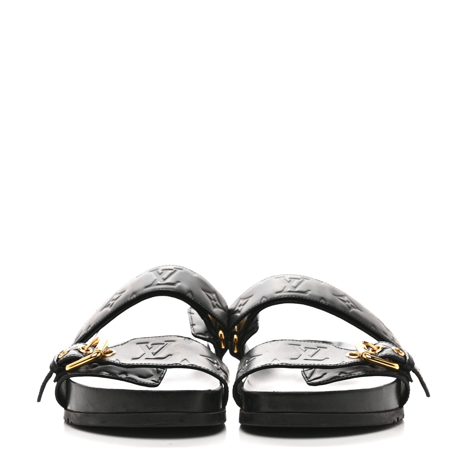 Louis Vuitton Lambskin Embossed Monogram Bom Dia Flat Mule Sandals 38 Black 3 of 11