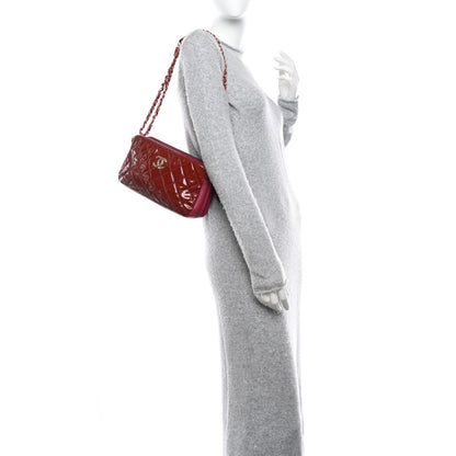 Chanel Patent Quilted Crown CC Double Zip Bag Dark Pink 2 of 13