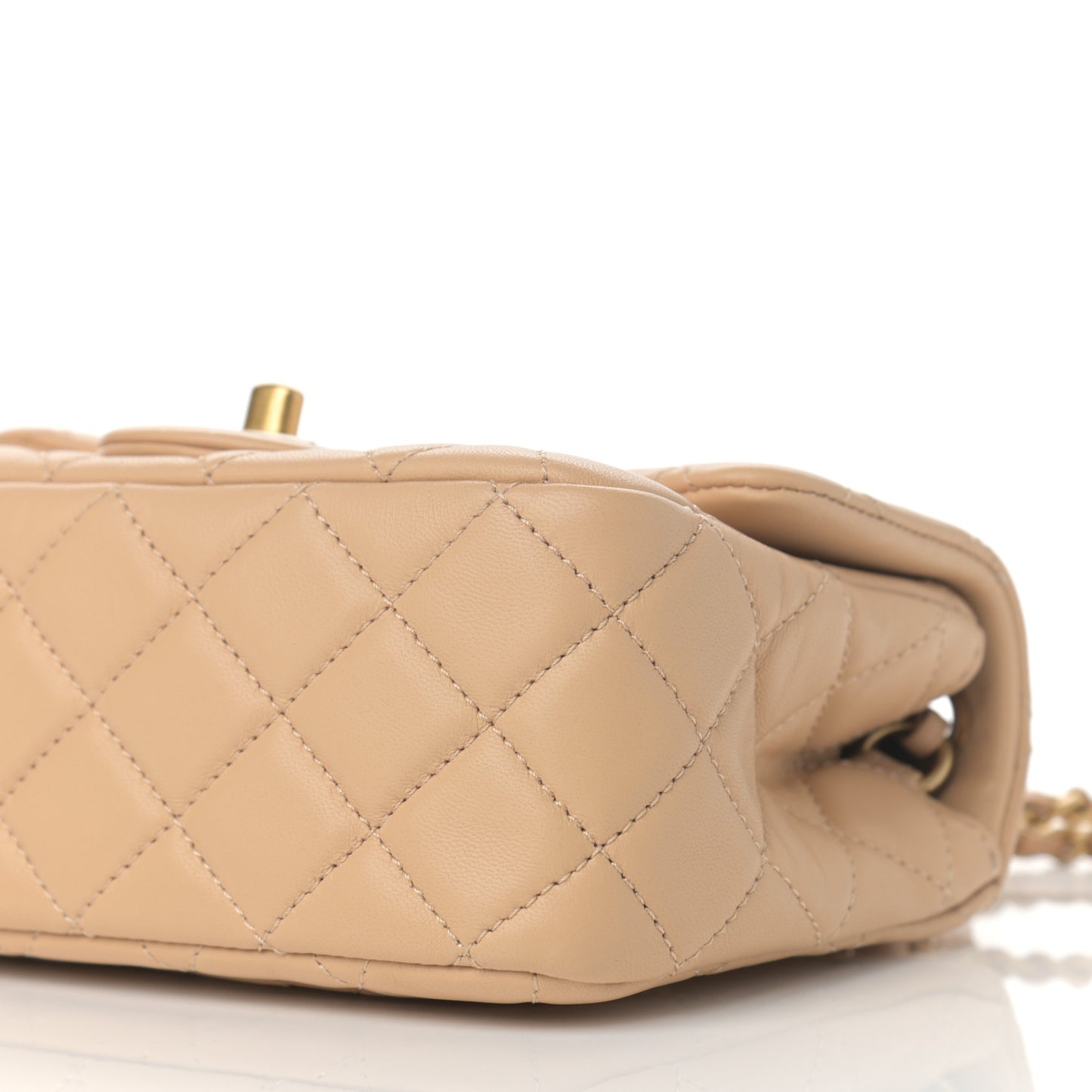 Lambskin Quilted Mini Pearl Crush Flap Beige