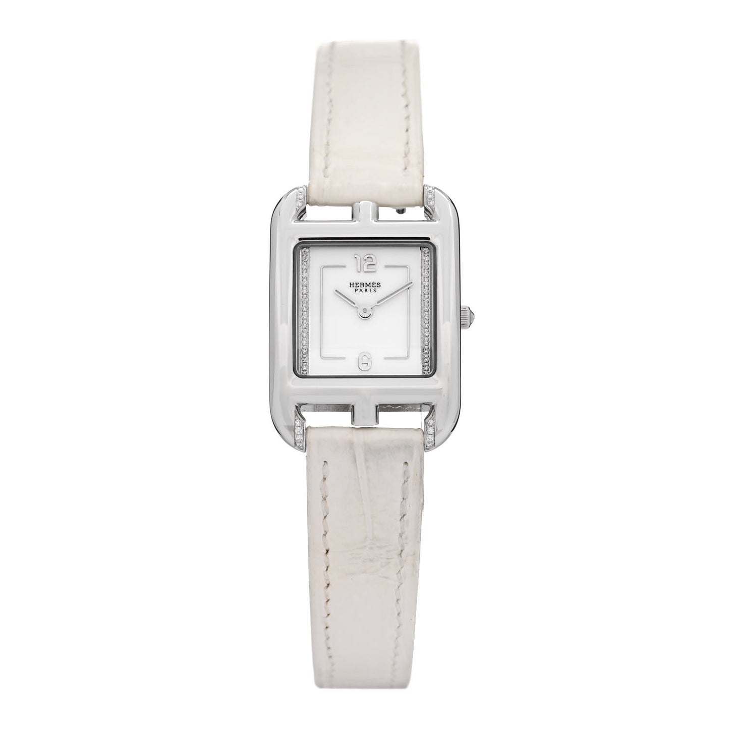 Stainless Steel Alligator Diamond Pave 23mm Cape Cod Quartz Watch Blanc