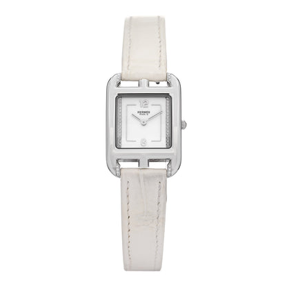 Hermes Stainless Steel Alligator Diamond Pave 23mm Cape Cod Quartz Watch Blanc 1 of 6