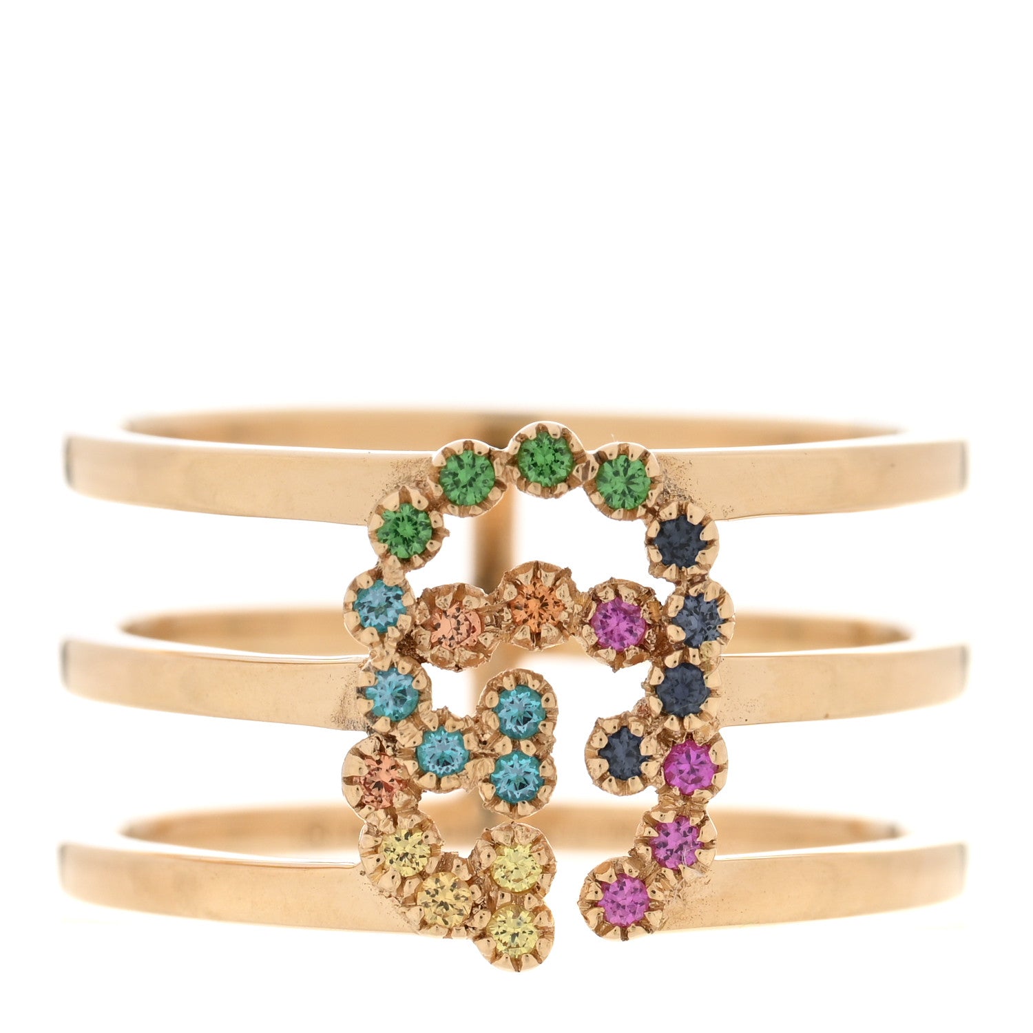 Gucci 18K Yellow Gold Sapphire Topaz Tsavorite Citrine Running GG Ring 53 6.25 1 of 6