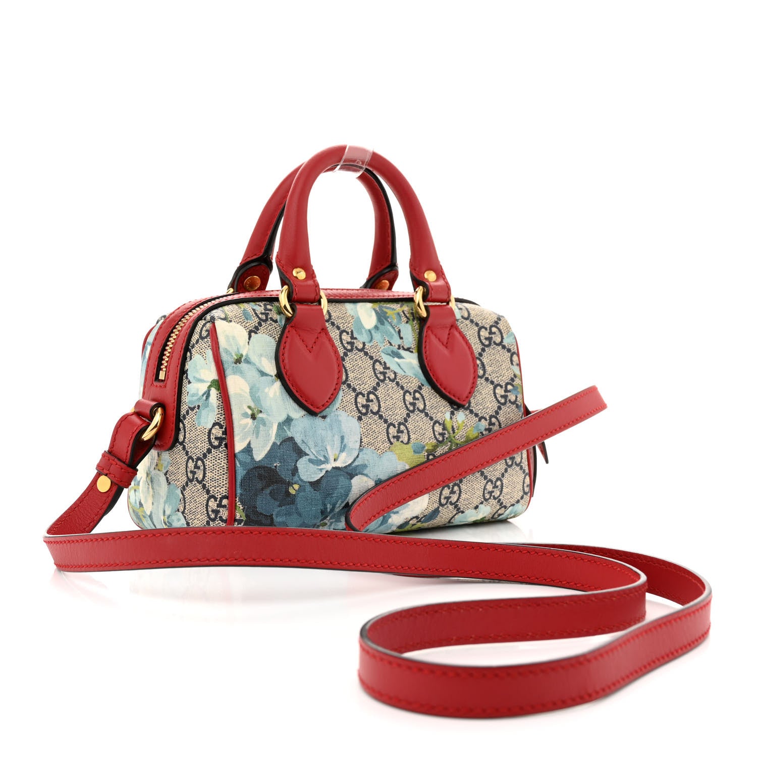 Gucci GG Supreme Monogram Blooms Mini Boston Navy Blue Hibiscus 3 of 11