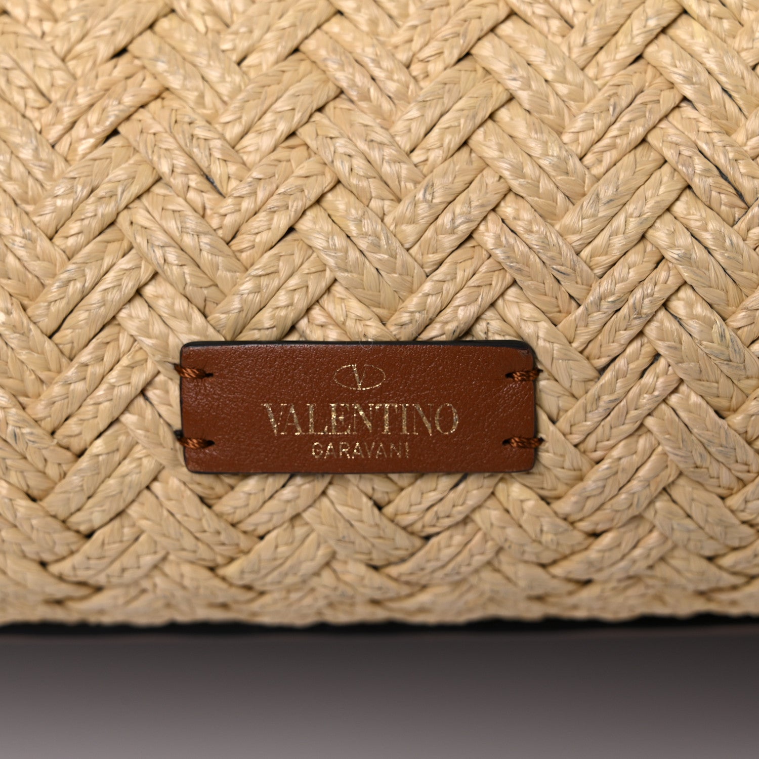 Valentino Garavani Raffia Calfskin Rockstud Shoulder Tote Naturale Saddle Brown 13 of 31