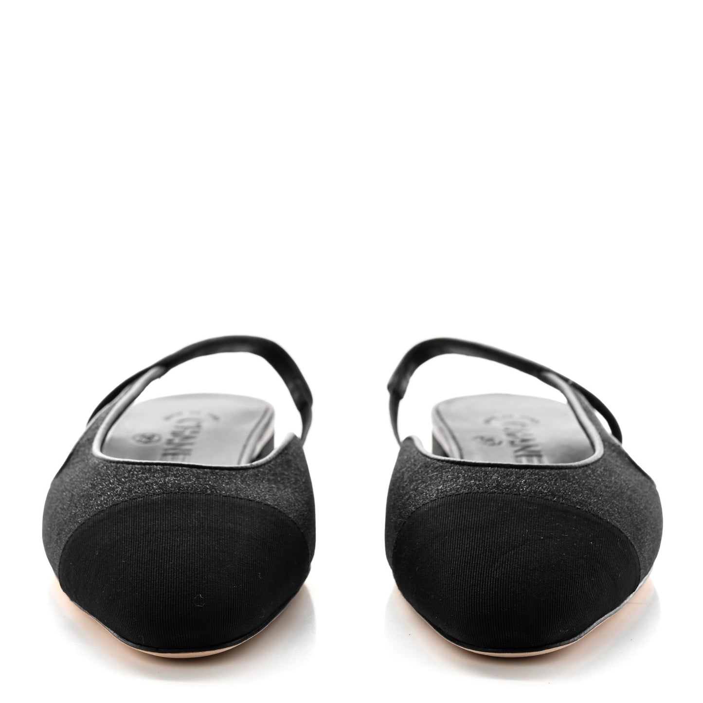 Glitter Calfskin Grosgrain CC Slingback Flats 37 Black