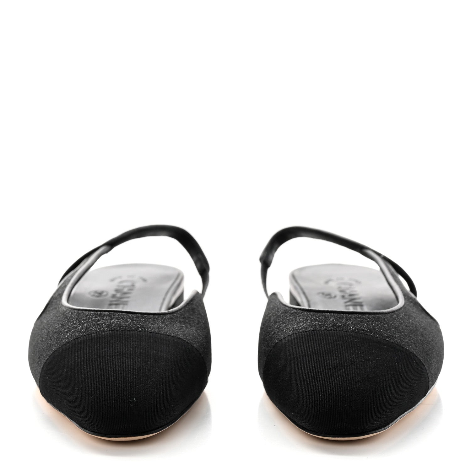 Chanel Glitter Calfskin Grosgrain CC Slingback Flats 37 Black 2 of 10