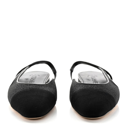 Chanel Glitter Calfskin Grosgrain CC Slingback Flats 37 Black 2 of 10