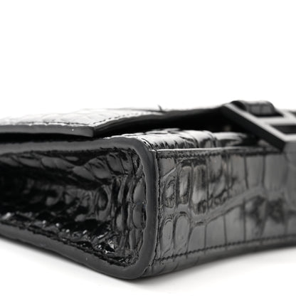 Balenciaga Shiny Calfskin Monochrome Crocodile Embossed Hourglass Chain Bag Black 8 of 11