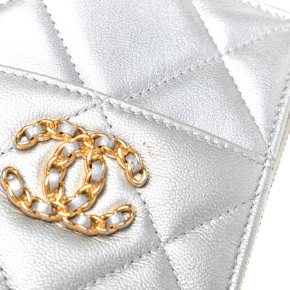 Chanel Metallic Goatskin Quilted Chanel 19 Flat Wallet Pouch Silver 8 of 9