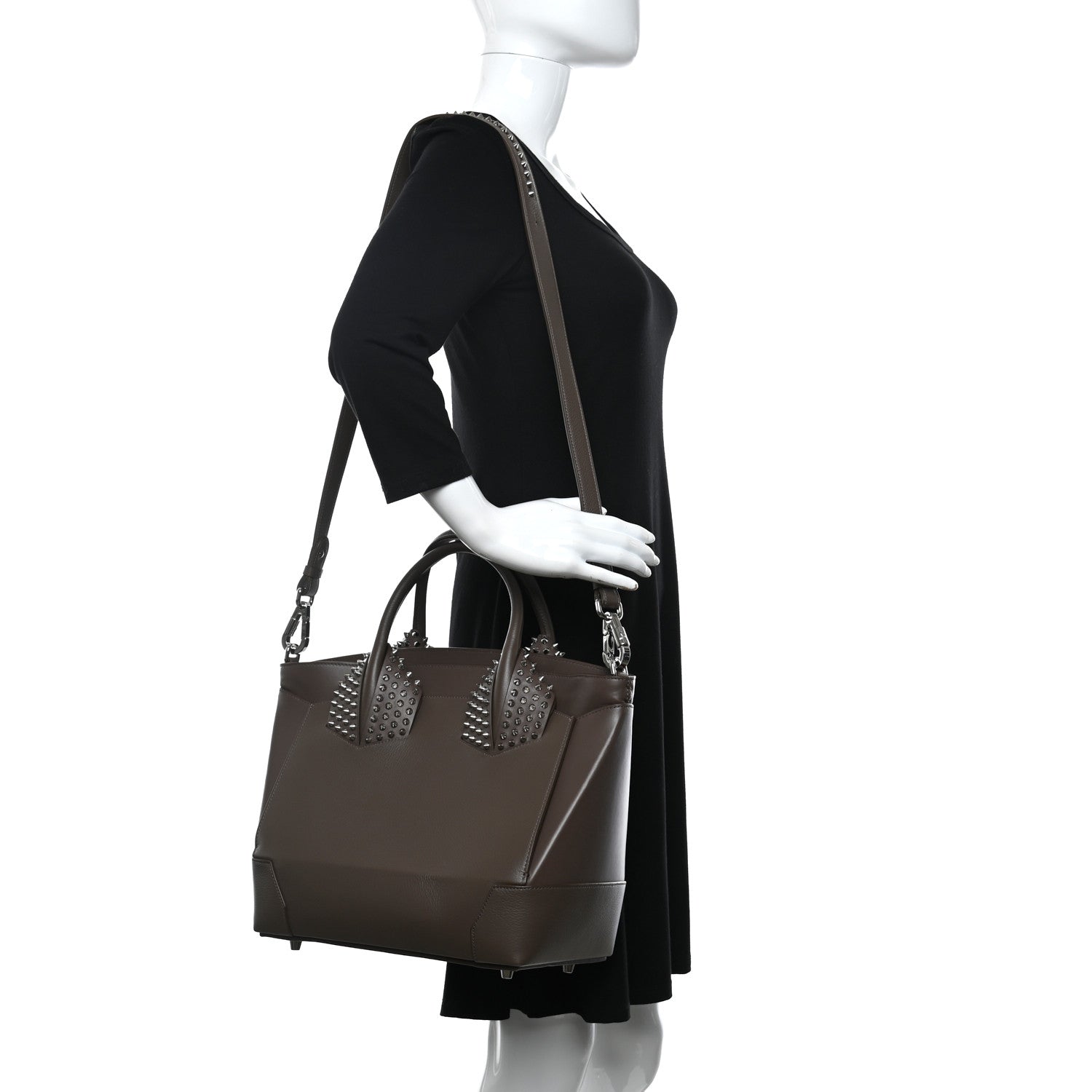 Christian Louboutin Grained Calfskin Studded Large Eloise Satchel Brown 2 of 9