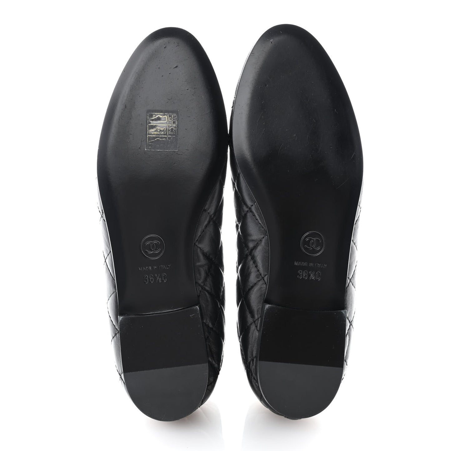 Aged Calfskin Quilted CC Cap Toe Ballerina Flats 36.5 Black