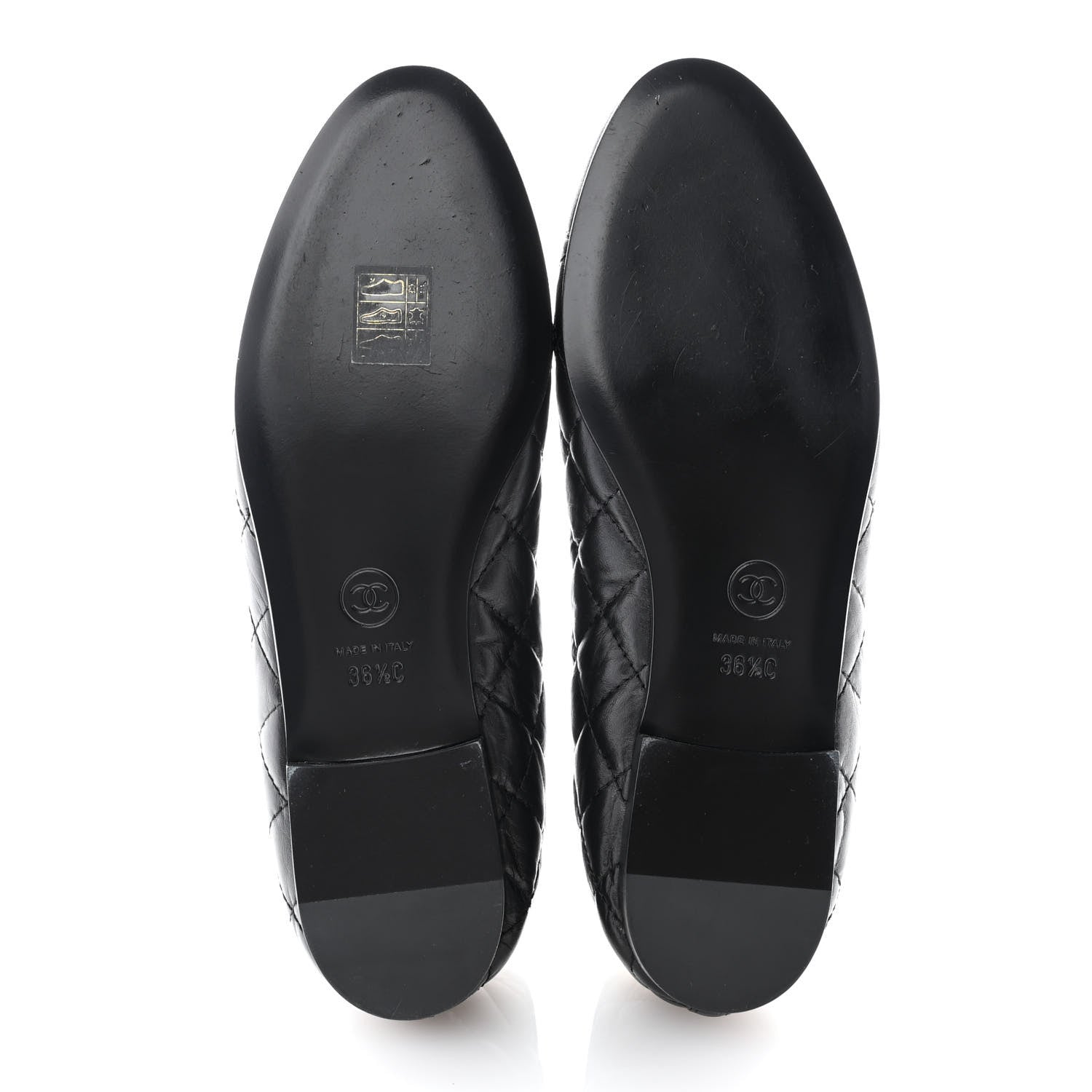 Chanel Aged Calfskin Quilted CC Cap Toe Ballerina Flats 36.5 Black 5 of 10