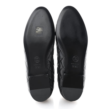 Chanel Aged Calfskin Quilted CC Cap Toe Ballerina Flats 36.5 Black 5 of 10
