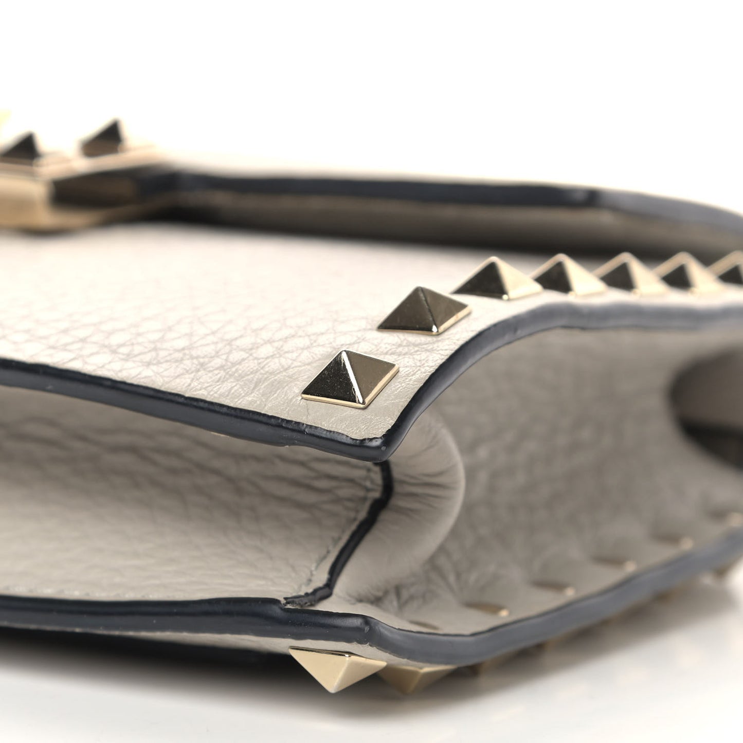 Pebbled Calfskin Small Rockstud Overlay Flap Shoulder Bag Opal Grey