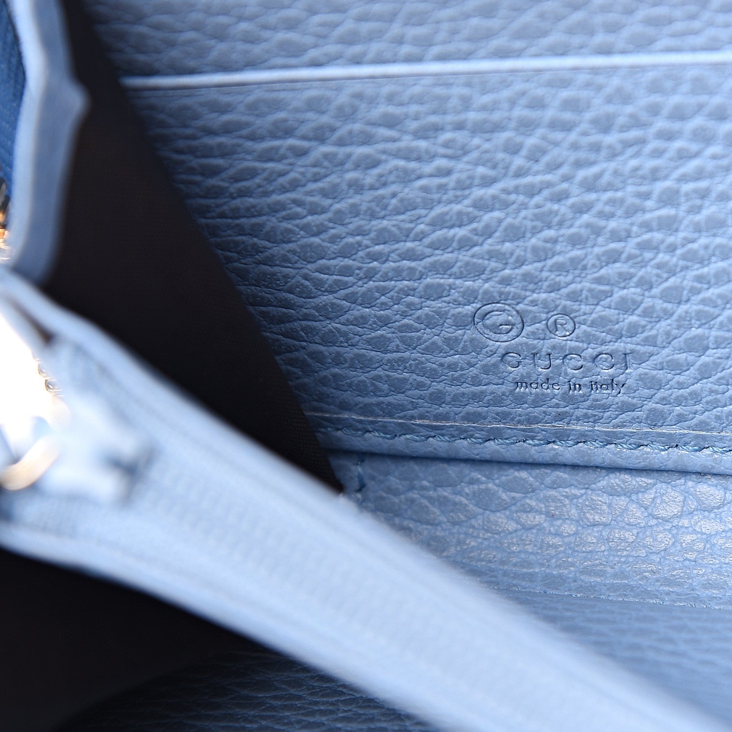 Gucci Monogram Dollar Calfskin Zip Around Wallet Beige Ebony Mineral Blue 5 of 6