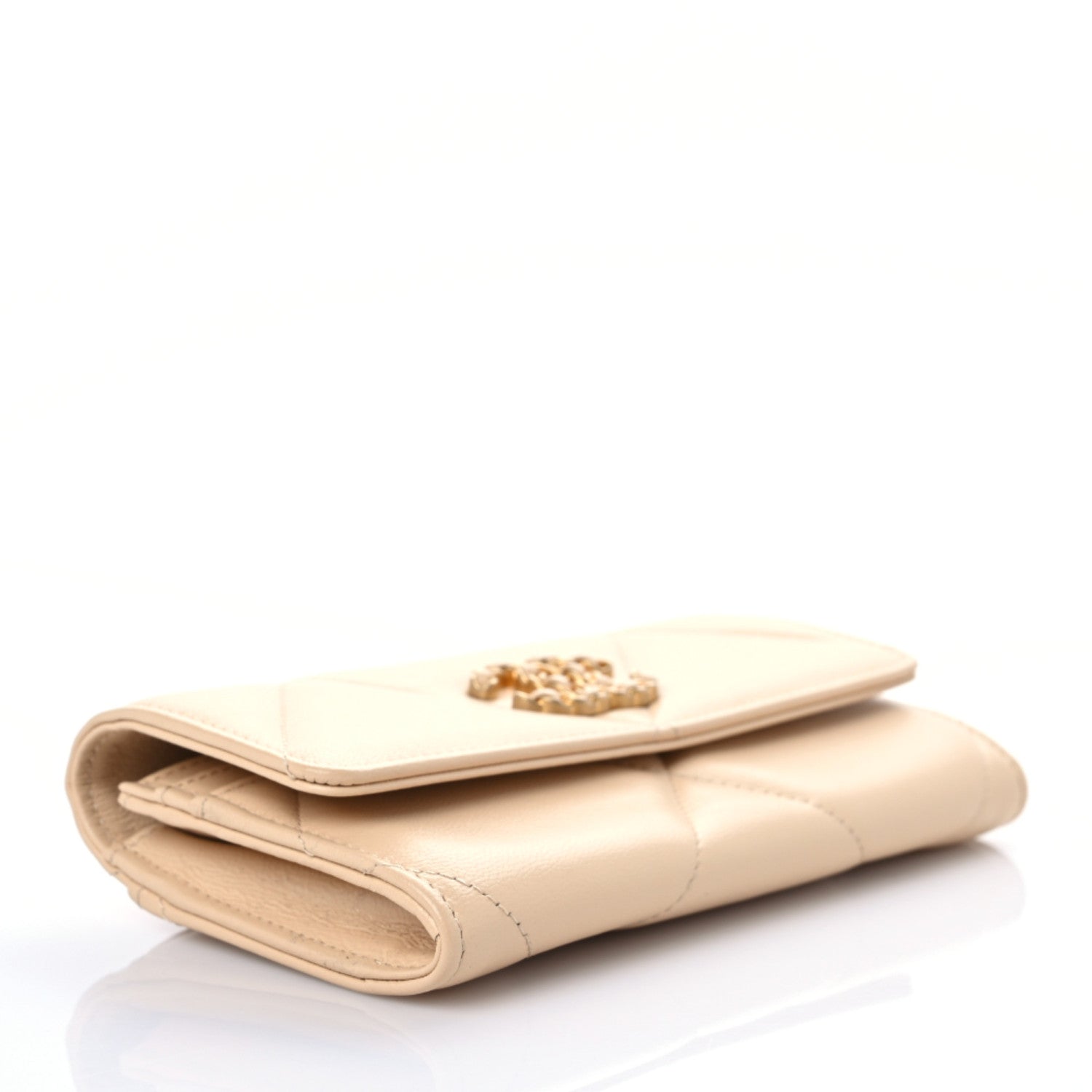 Chanel Shiny Goatskin Quilted Chanel 19 Flap Wallet Beige 4 of 10